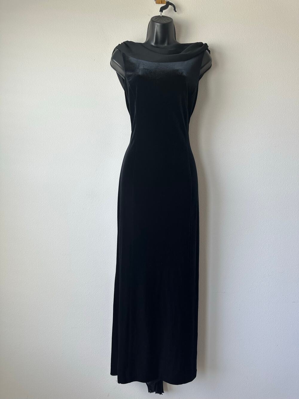 Vintage Black Velvet Maxi Dress Art Deco Gothic Glamour Old Hollywood Size 8